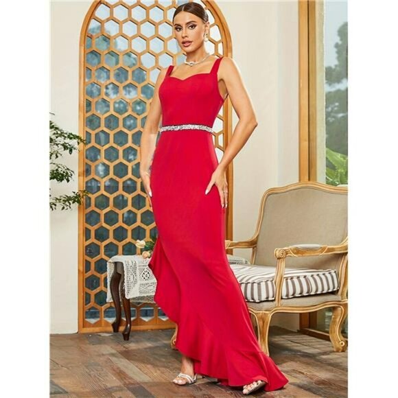 Women's Red Dress Formal Evening Holiday Party Prom Long Maxi Dress Sexy, Sz M - Picture 5 of 6